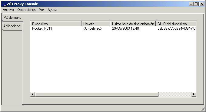 Captura de pantalla de Consola del alterno (proxy) ZfH.-
