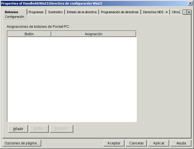 Captura de pantalla del recuadro de di�logo Propiedades del paquete de PC de mano.