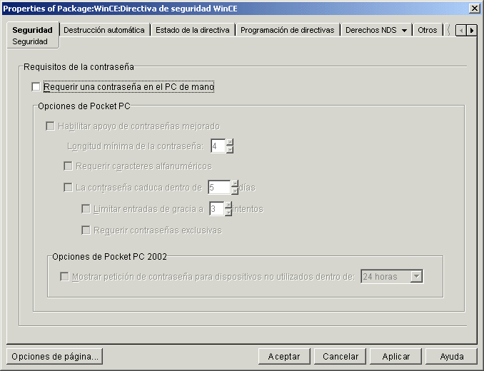 Captura de pantalla de la p�gina Seguridad.