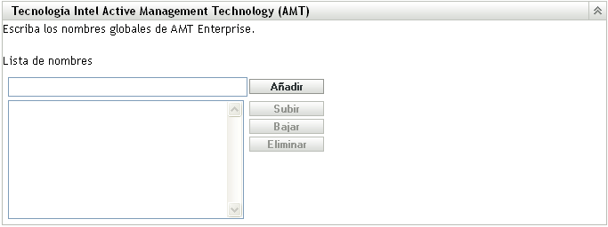 Sección de configuración Tecnología Intel Active Management Technology (AMT)