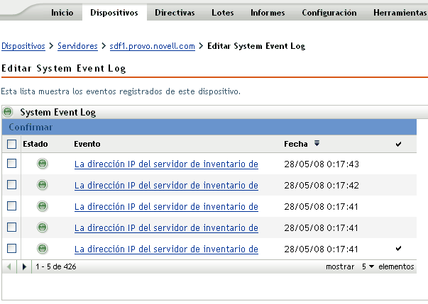 Página del modo avanzado