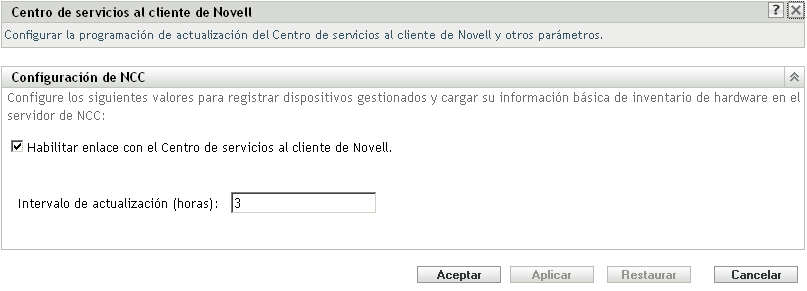 Página Centro de servicios al cliente de Novell