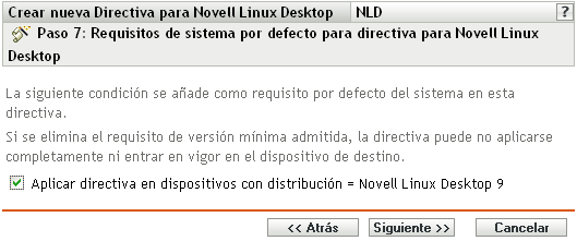 Página Requisitos de sistema por defecto para directiva para Novell Linux Desktop
