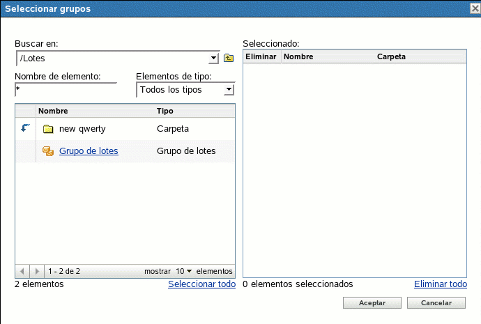 Recuadro de diálogo Seleccionar grupos