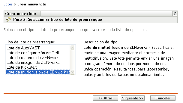 Paso 2 para crear un nuevo lote: Seleccionar tipo de lote de prearranque