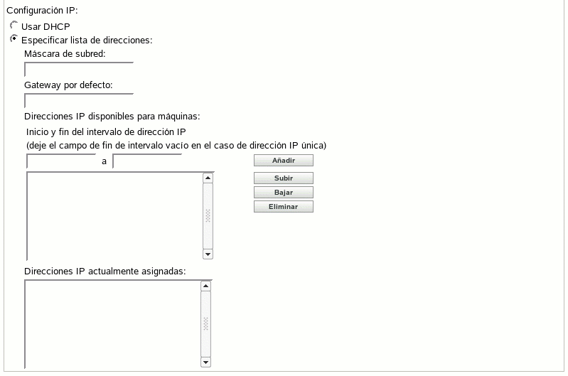 Sección Configuración IP de la sección Ajustes de dispositivo no registrado