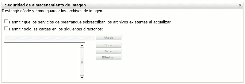 Sección Seguridad de almacenamiento de imagen