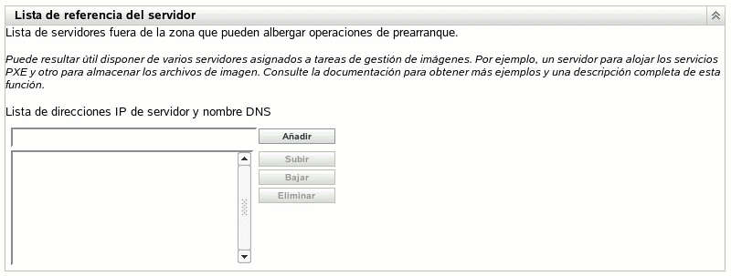 Sección Lista de referencia del servidor