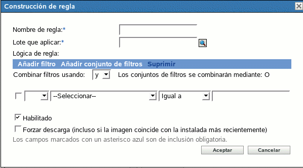 Recuadro de diálogo Construcción de regla