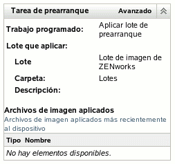 Sección Trabajo de prearranque con la opción Avanzado