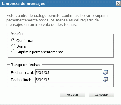 Ventana Limpieza de mensajes