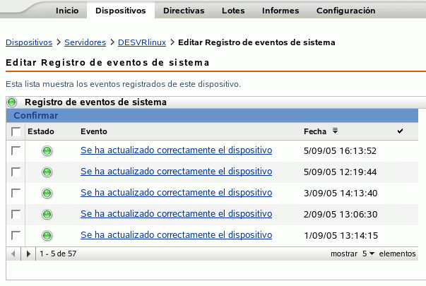 Página del modo avanzado