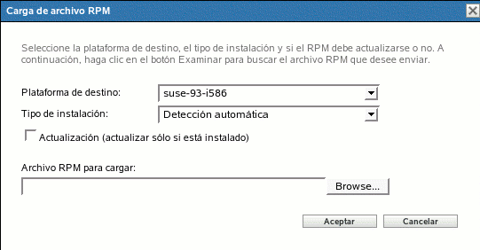 Recuadro de diálogo Carga de archivo RPM