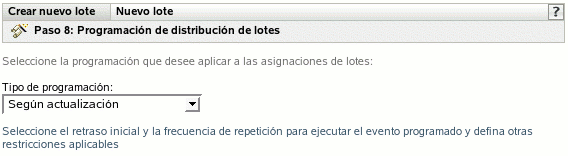 Página Programación de distribución de lotes