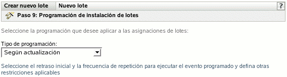 Página Programación de instalación de lotes
