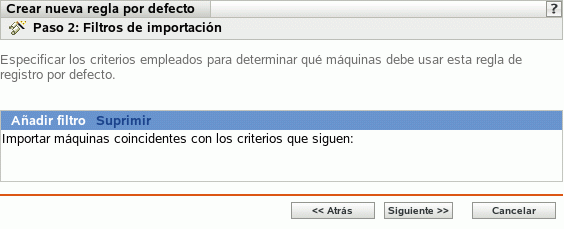 Página Filtros de importación
