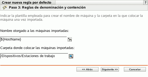 Página Reglas de denominación y contención