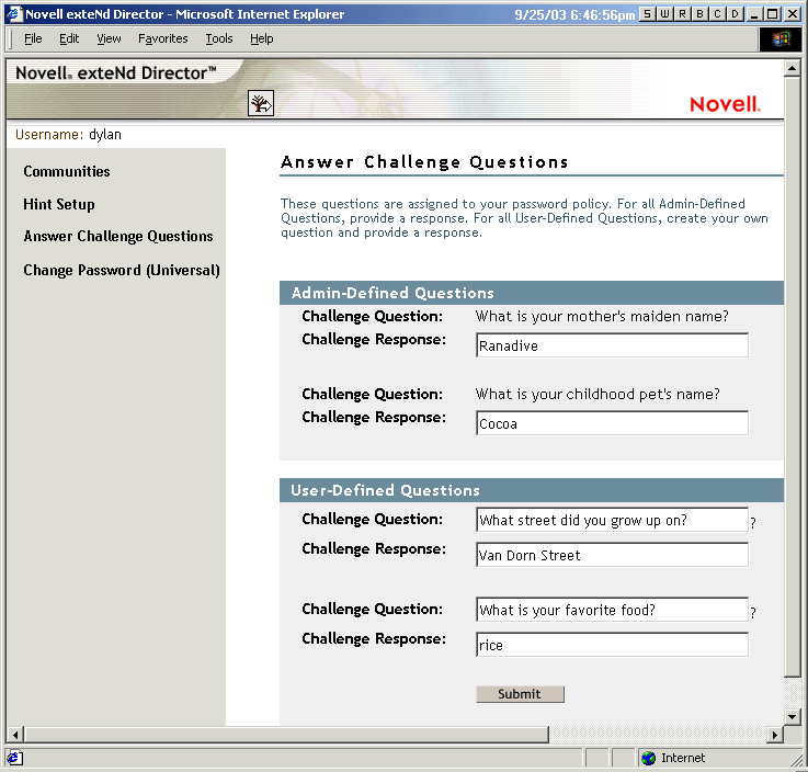 Gadget Rpondre aux stimulation-questions de la console iManager en libre-service et rponses donnes
