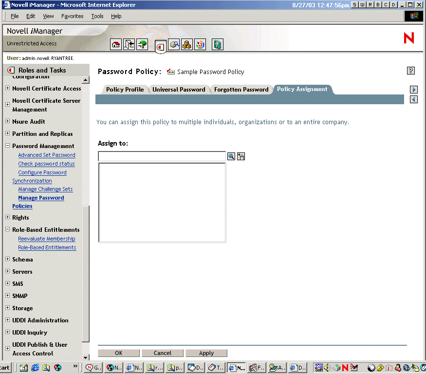 Assignation d'une rgle de mot de passe  l'interface des objets