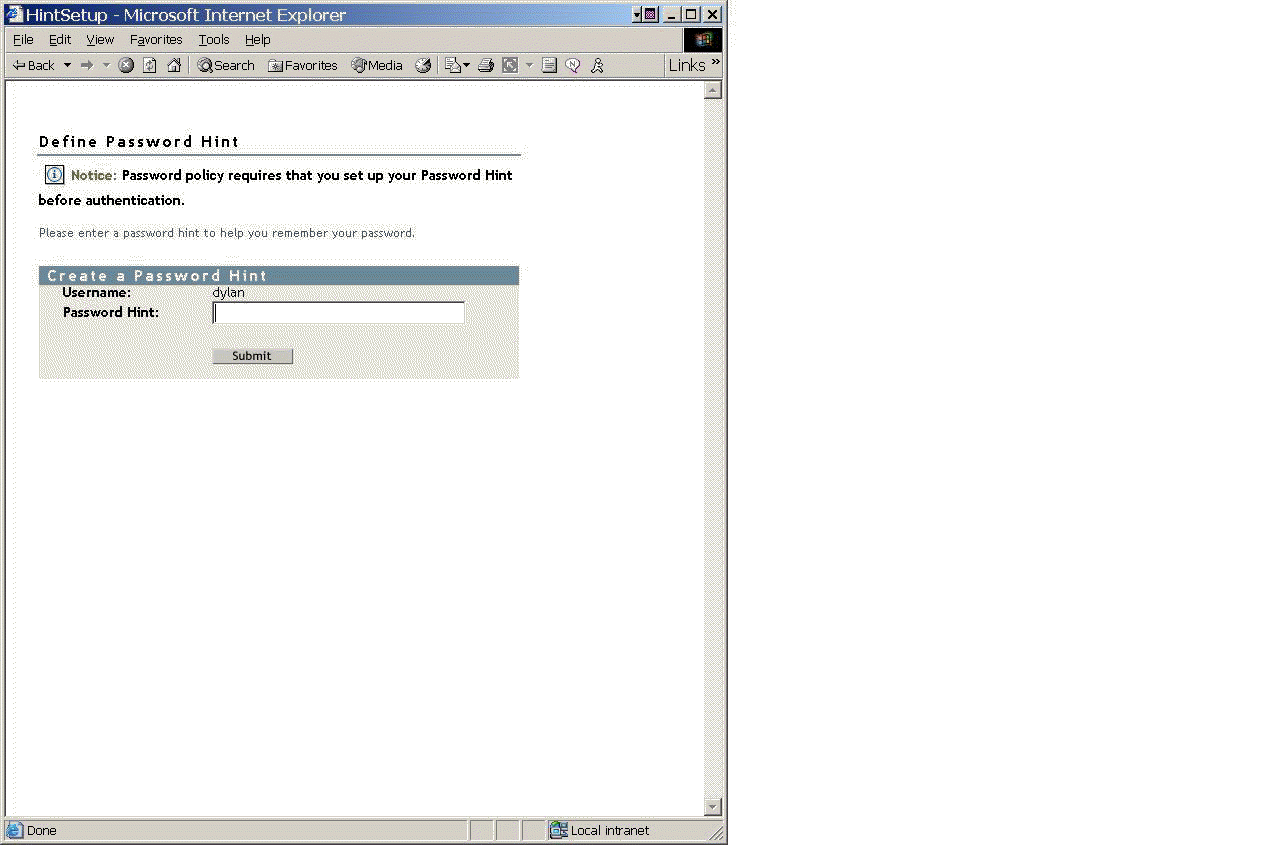 Configuration de l'indice de mot de passe post-authentification