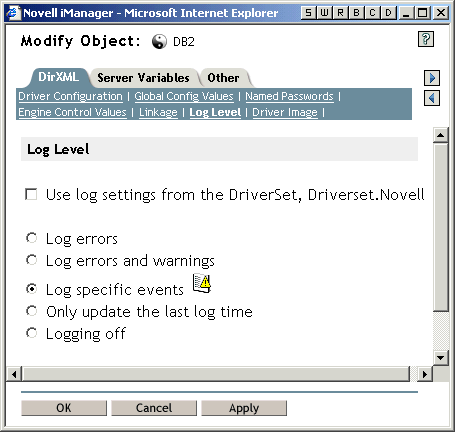 Page du niveau de consignation