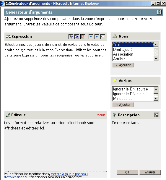 Interface du Gnrateur d'arguments par dfaut