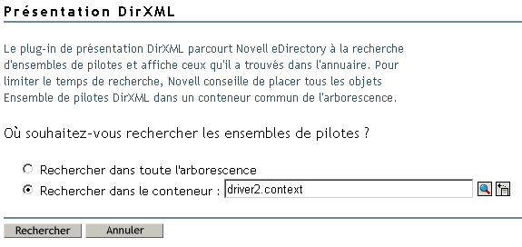 Les options Rechercher et Parcourir permettant de trouver un ensemble de pilotes