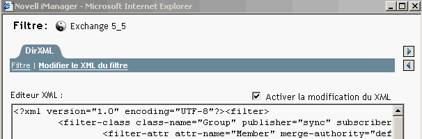 La case  cocher Activer la modification du XML