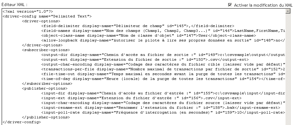 Indicateurs XML d'options-diteur