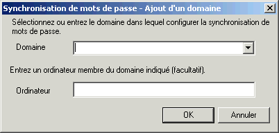 Bote de dialogue Synchronisation de mots de passe - Ajout d'un domaine