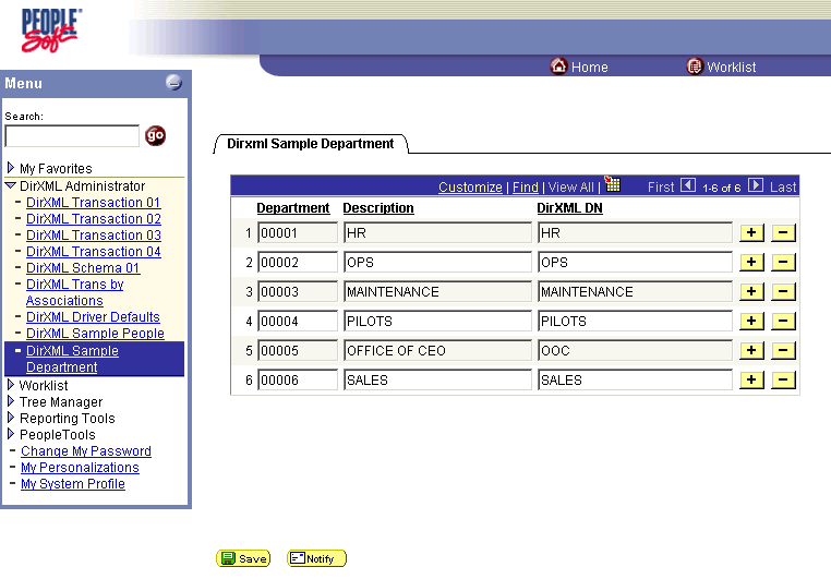 DirXML Sample Department (Exemple de service DirXML)
