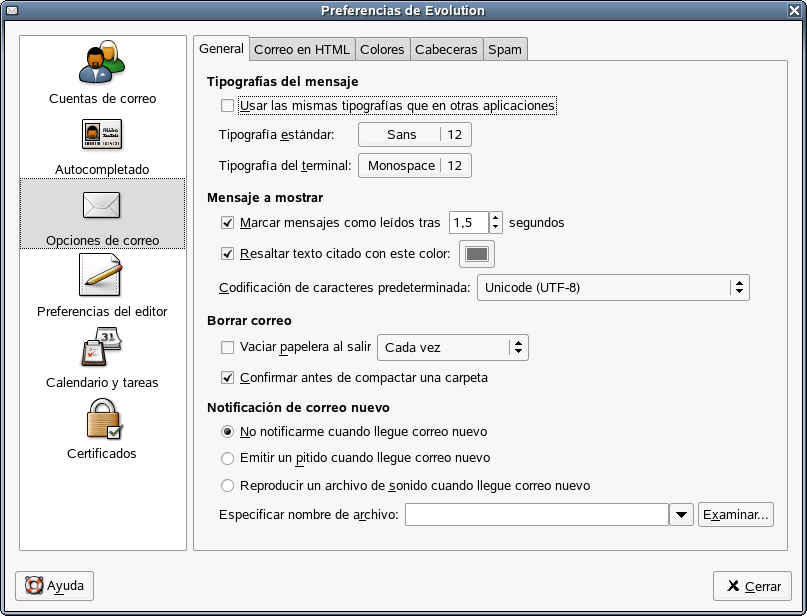Modificación de los valores de configuración del correo