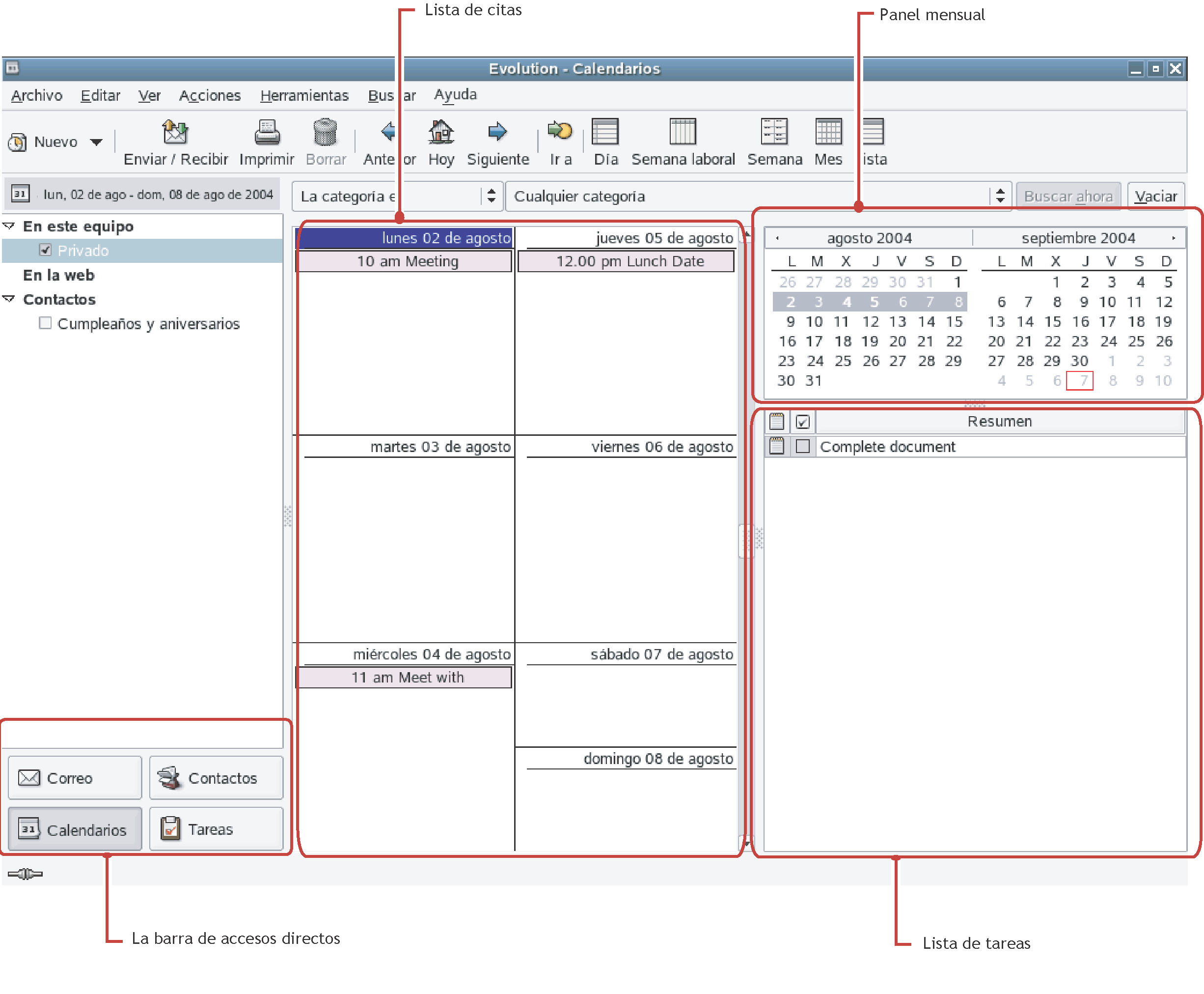 Ventana del calendario de Evolution