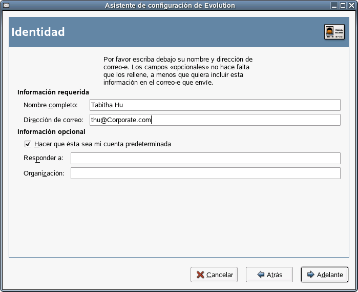 Seccin Identidad del Asistente de configuracin de Evolution