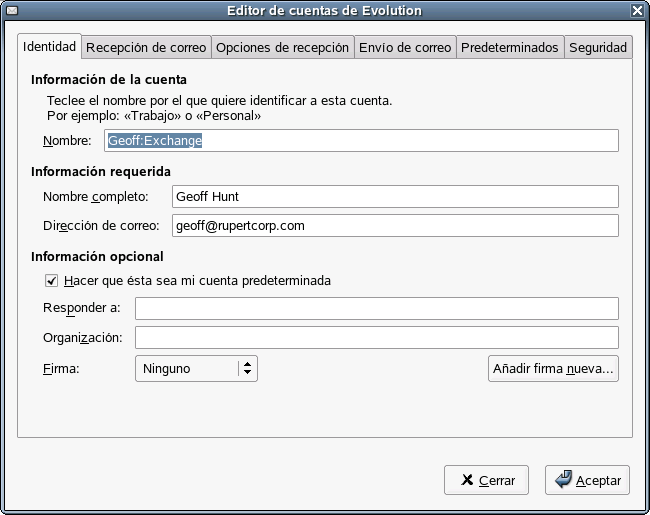 Creacin de una cuenta de Exchange, primer paso: Identidad