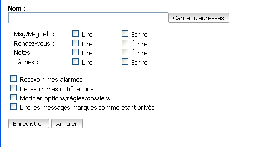 Boîte de dialogue Options d'accès avec l'onglet Droits d'accès des mandataires