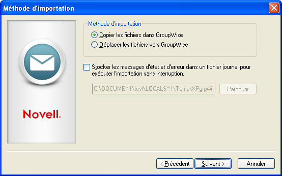 Boîte de dialogue Méthode d'importation