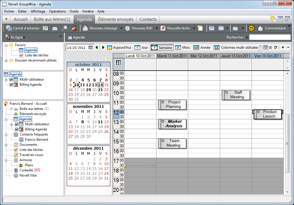 Vue Agenda affichant la vue Semaine
