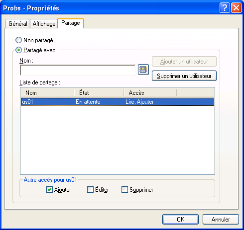 Boîte de dialogue des propriétés du dossier