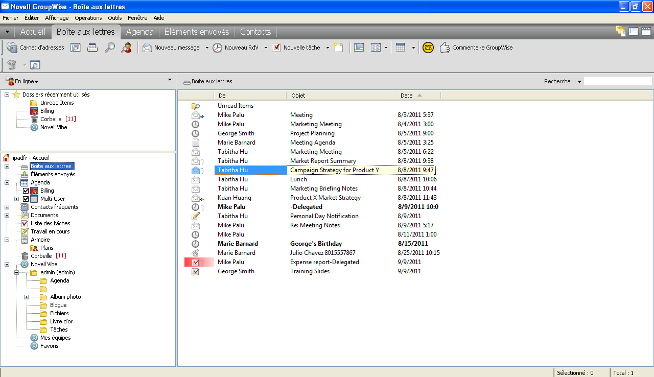 Déplacement d'un message GroupWise vers un dossier Vibe
