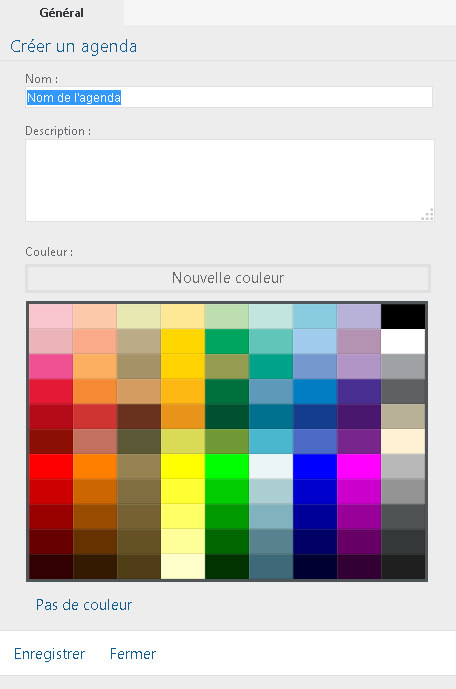 Boîte de dialogue Nouvel agenda