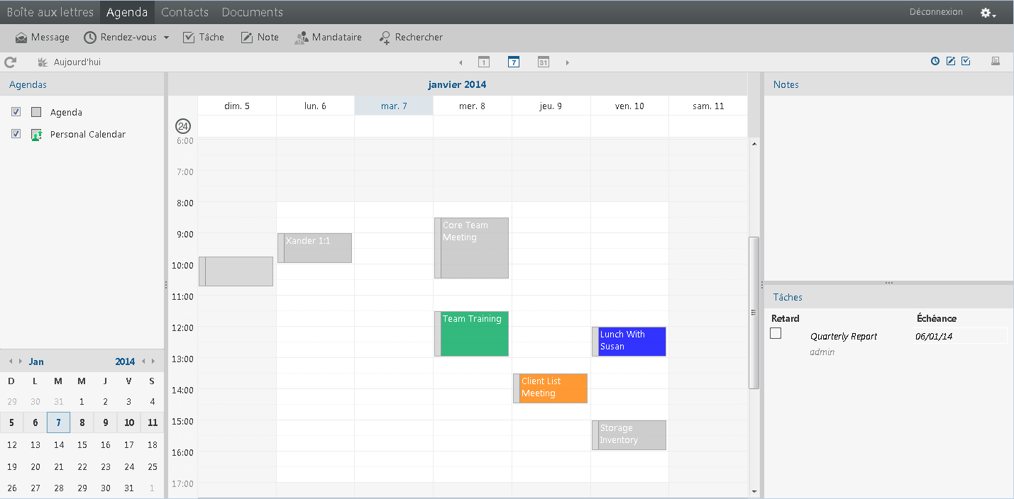 Vue semaine de l'agenda