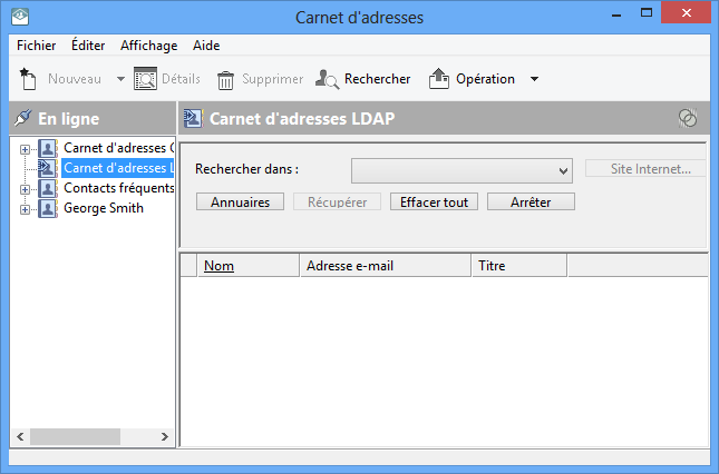Carnet d'adresses avec le carnet d'adresses LDAP sélectionné