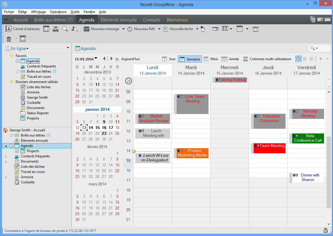Vue Agenda affichant la vue Semaine