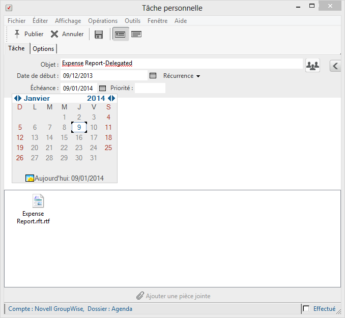 Liste des tâches affichant la date d'échéance sur l'agenda