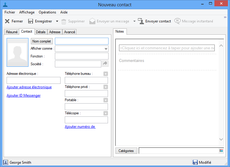 page Nouveau contact