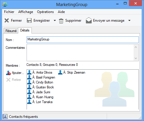 Boîte de dialogue Groupe affichant l'onglet Détails