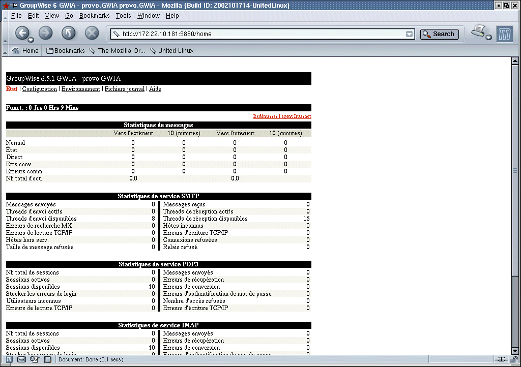 Console Web de l'agent Internet