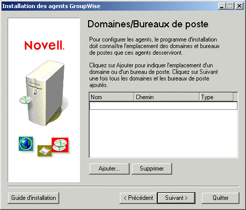 Bote de dialogue Domaines/Bureaux de poste