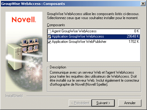 Bote de dialogue GroupWise WebAccess : Composants